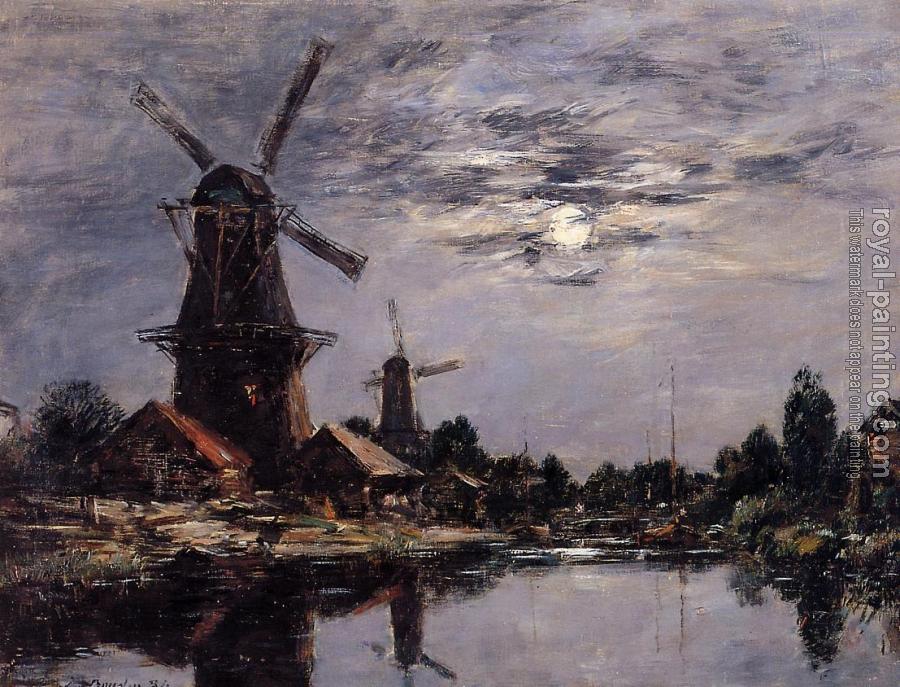 Eugene Boudin : Windmills and Canel near Dordrecht